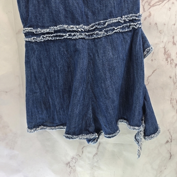 Alexis Blakely Romper Womens Large Chambray Denim Ruffle One Shoulder - Picture 10 of 15